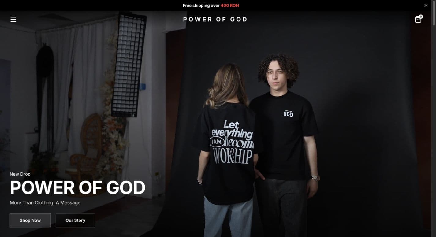 Pagina principală Power of God adaptată pentru desktop