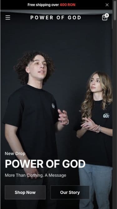 Pagina principală Power of God adaptată pentru mobil